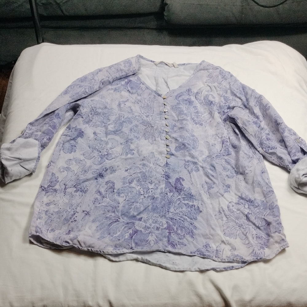 Soft Surroundings Light/Medium Purple Floral Blouse Size Large - Picture 1 of 12